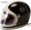 VIPER F656 INTEGRALE CASCO IN FIBRA DI VETRO STILE RETRO VINTAGE CLASSICO ECE 22-05 APPROVATO CUSTOM CHOPPER BOBBER BIANCA NERO CASCHI (L (59-60 CM))